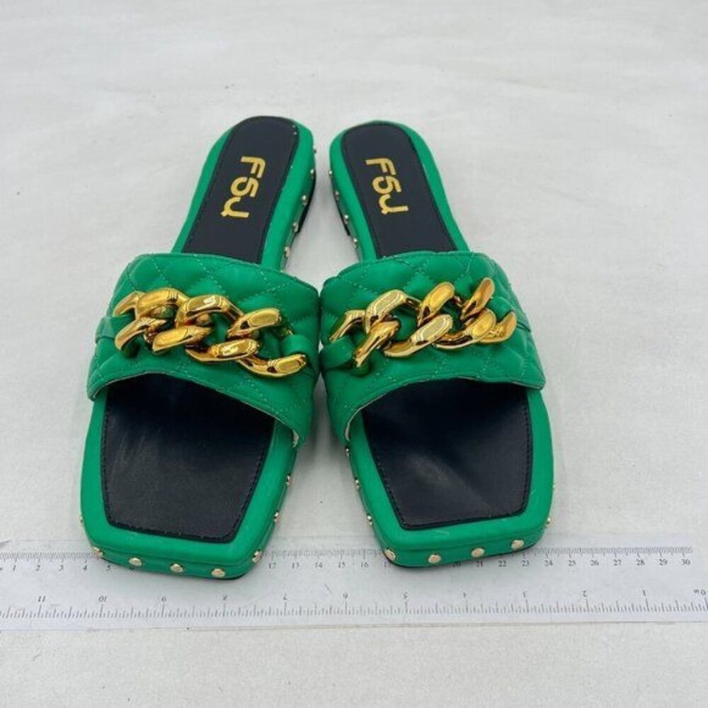 FSJ Green Women Sexy Square Open Toe Comfortable Flat Thick Sole Cushion Sandals - Picture 4 of 8
